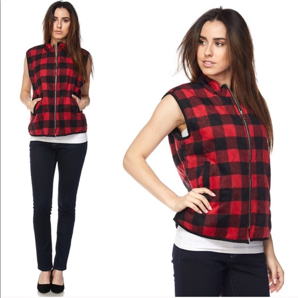 LAST 1❤️ buffalo plaid quilted vest red black - Picture 3 of 3